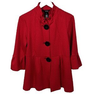 Ali Miles Textured Knit Wired Collar Jacket Size Small Red Black Buttons Coat